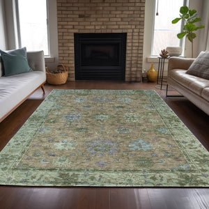 HomeRoots 5' Washable Floral Area Rug in Brown, Olive Green & Lavender - Perfect for Indoor & Outdoor Use 630262