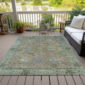 HomeRoots 5' Washable Floral Area Rug in Brown, Olive Green & Lavender - Perfect for Indoor & Outdoor Use 630262