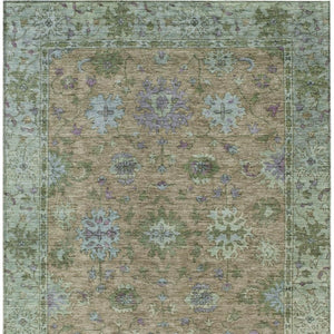 HomeRoots 8' X 10' Floral Washable Area Rug in Brown, Olive Green & Lavender for Indoor/Outdoor Charm 630264