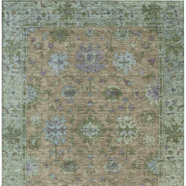 HomeRoots 10' X 14' Washable Floral Area Rug in Brown, Olive Green & Lavender - Durable for Indoor/Outdoor Use 630266