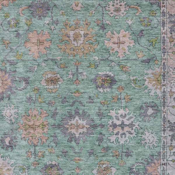 HomeRoots 5' X 8' Floral Area Rug in Mint Green, Peach & Aqua - Washable, Durable for Indoor & Outdoor Use! 630268