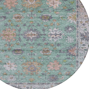 HomeRoots 8' Vibrant Floral Indoor Outdoor Area Rug in Mint Green, Peach & Aqua - Washable & Durable Design 630269
