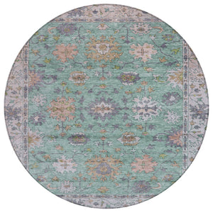HomeRoots 8' Vibrant Floral Indoor Outdoor Area Rug in Mint Green, Peach & Aqua - Washable & Durable Design 630269