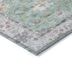HomeRoots 8' Vibrant Floral Indoor Outdoor Area Rug in Mint Green, Peach & Aqua - Washable & Durable Design 630269