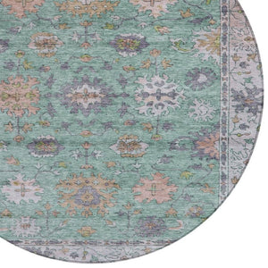 HomeRoots 8' Vibrant Floral Indoor Outdoor Area Rug in Mint Green, Peach & Aqua - Washable & Durable Design 630269