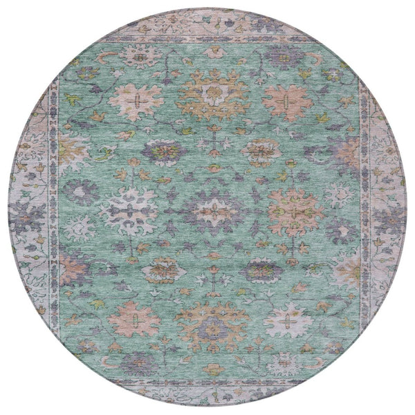 HomeRoots 8' Vibrant Floral Indoor Outdoor Area Rug in Mint Green, Peach & Aqua - Washable & Durable Design 630269
