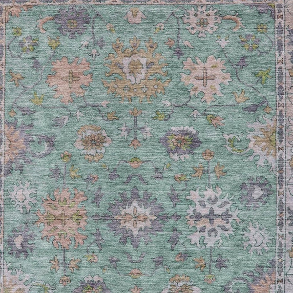 HomeRoots 8' X 10' Floral Indoor Outdoor Area Rug in Mint Green, Peach & Aqua - Washable, Durable Design! 630270