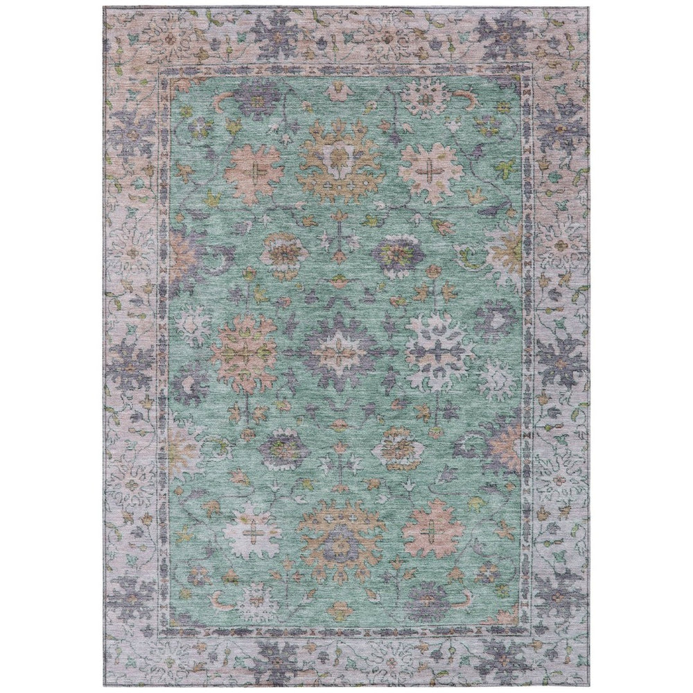 HomeRoots 8' X 10' Floral Indoor Outdoor Area Rug in Mint Green, Peach & Aqua - Washable, Durable Design! 630270