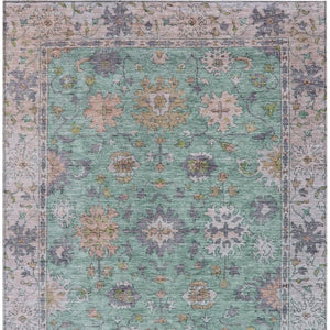 HomeRoots 8' X 10' Floral Indoor Outdoor Area Rug in Mint Green, Peach & Aqua - Washable, Durable Design! 630270