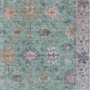 HomeRoots 9' X 12' Floral Area Rug in Mint Green, Peach & Aqua - Durable, Washable for Indoor/Outdoor Use! 630271