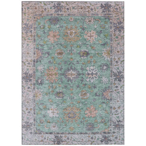 HomeRoots 9' X 12' Floral Area Rug in Mint Green, Peach & Aqua - Durable, Washable for Indoor/Outdoor Use! 630271