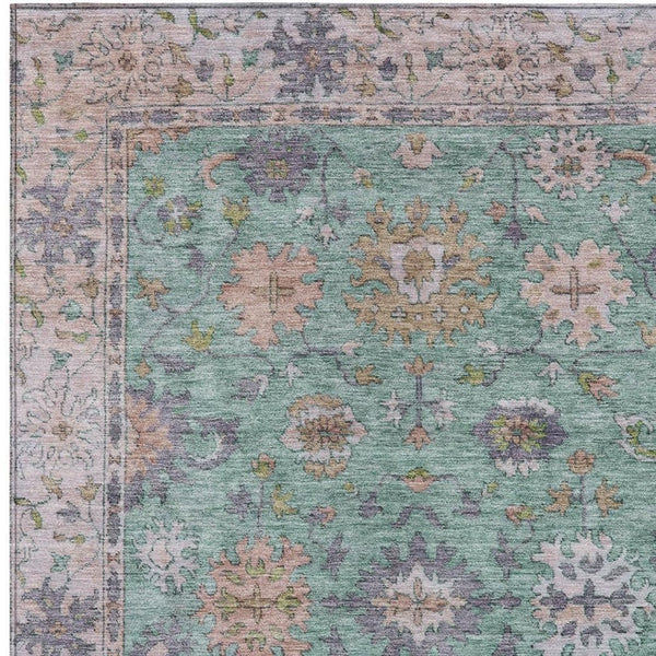 HomeRoots 10' Refreshing Mint Green Floral Area Rug - Washable, Durable for Indoor/Outdoor Spaces & High Traffic 630272
