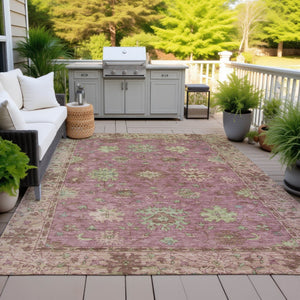 HomeRoots 5' X 8' Elegant Floral Indoor Outdoor Area Rug in Pink, Gold & Beige - Washable & Durable Design! 630274