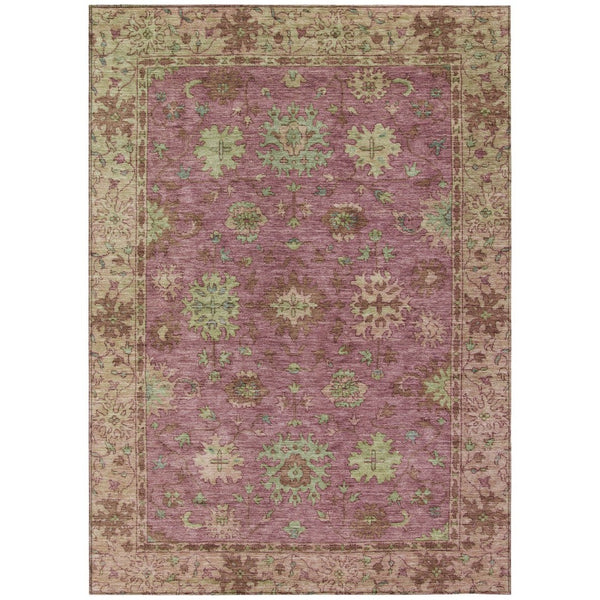 HomeRoots 5' X 8' Elegant Floral Indoor Outdoor Area Rug in Pink, Gold & Beige - Washable & Durable Design! 630274