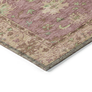 HomeRoots 5' X 8' Elegant Floral Indoor Outdoor Area Rug in Pink, Gold & Beige - Washable & Durable Design! 630274