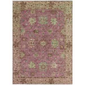 HomeRoots 5' X 8' Elegant Floral Indoor Outdoor Area Rug in Pink, Gold & Beige - Washable & Durable Design! 630274
