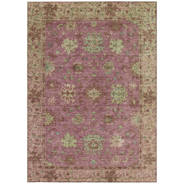 HomeRoots 5' X 8' Elegant Floral Indoor Outdoor Area Rug in Pink, Gold & Beige - Washable & Durable Design! 630274