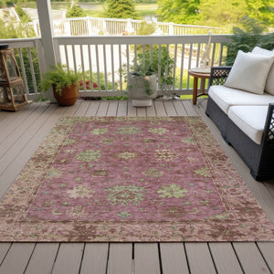 HomeRoots 5' X 8' Elegant Floral Indoor Outdoor Area Rug in Pink, Gold & Beige - Washable & Durable Design! 630274