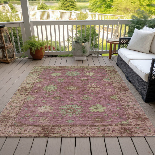 HomeRoots 5' X 8' Elegant Floral Indoor Outdoor Area Rug in Pink, Gold & Beige - Washable & Durable Design! 630274