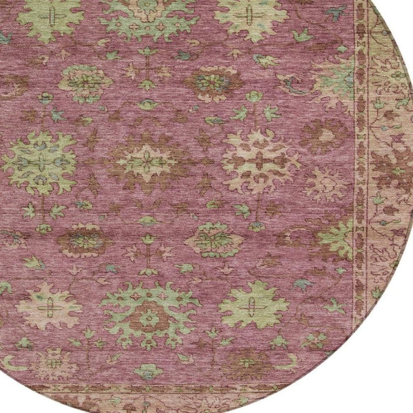 HomeRoots 8' Round Floral Washable Area Rug in Pink, Gold & Beige - Perfect for Indoor & Outdoor Charm! 630275