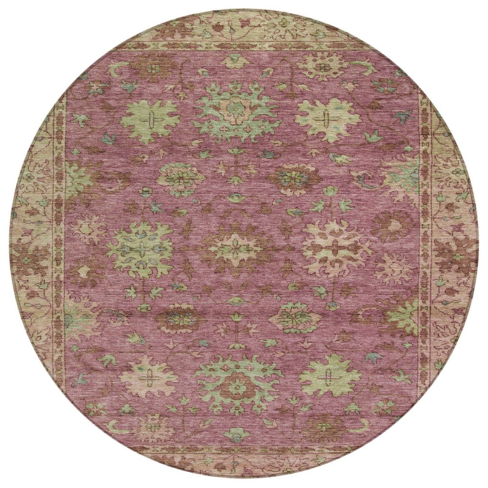 HomeRoots 8' Round Floral Washable Area Rug in Pink, Gold & Beige - Perfect for Indoor & Outdoor Charm! 630275
