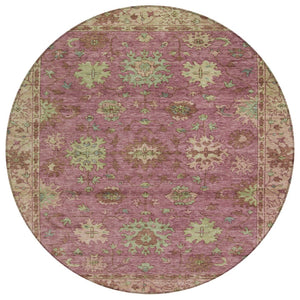 HomeRoots 8' Round Floral Washable Area Rug in Pink, Gold & Beige - Perfect for Indoor & Outdoor Charm! 630275