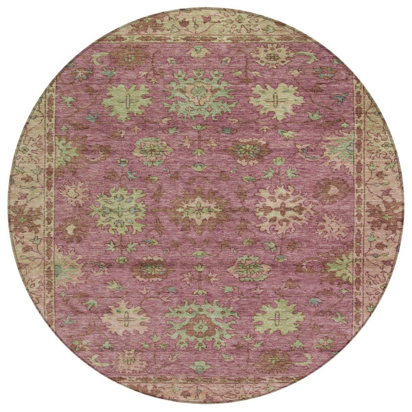 HomeRoots 8' Round Floral Washable Area Rug in Pink, Gold & Beige - Perfect for Indoor & Outdoor Charm! 630275