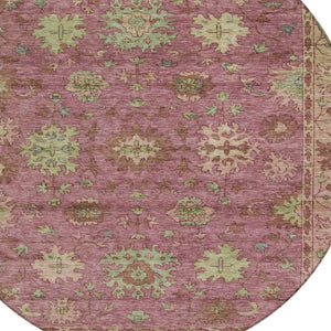 HomeRoots 8' Round Floral Washable Area Rug in Pink, Gold & Beige - Perfect for Indoor & Outdoor Charm! 630275
