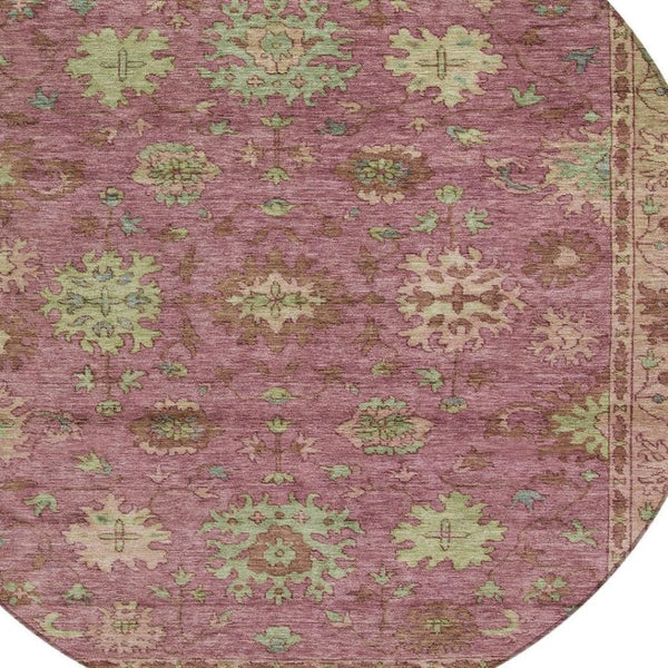 HomeRoots 8' Round Floral Washable Area Rug in Pink, Gold & Beige - Perfect for Indoor & Outdoor Charm! 630275