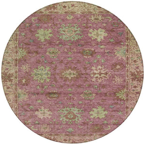 HomeRoots 8' Round Floral Washable Area Rug in Pink, Gold & Beige - Perfect for Indoor & Outdoor Charm! 630275
