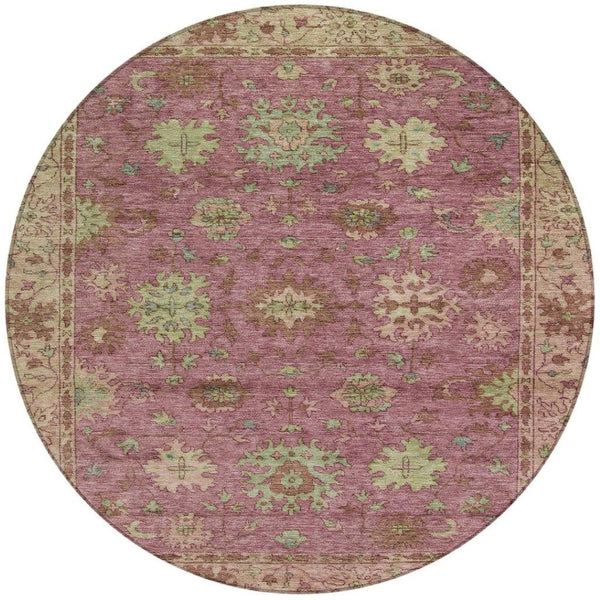 HomeRoots 8' Round Floral Washable Area Rug in Pink, Gold & Beige - Perfect for Indoor & Outdoor Charm! 630275