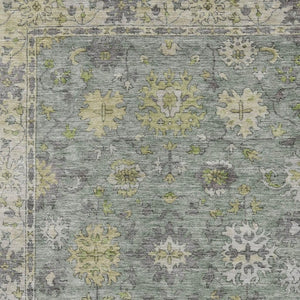 HomeRoots 5' Indoor Outdoor Sage Gray & Gold Floral Area Rug - Durable, Washable, Perfect for High-Traffic Spaces 630280