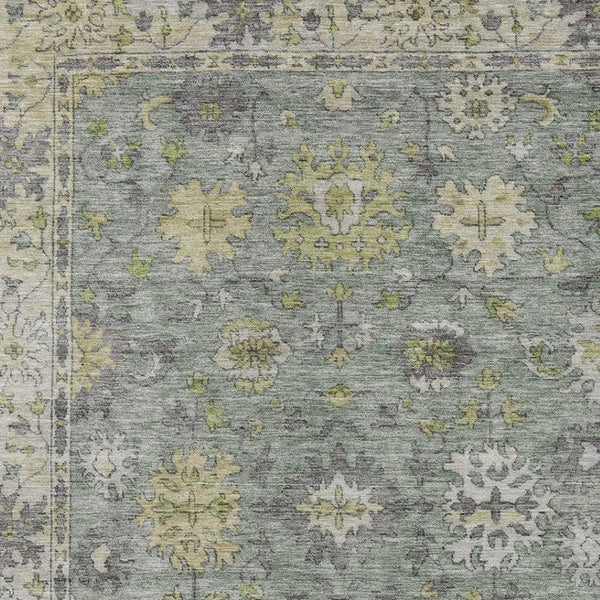 HomeRoots 5' Indoor Outdoor Sage Gray & Gold Floral Area Rug - Durable, Washable, Perfect for High-Traffic Spaces 630280