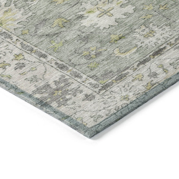 HomeRoots 5' Indoor Outdoor Sage Gray & Gold Floral Area Rug - Durable, Washable, Perfect for High-Traffic Spaces 630280