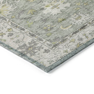 HomeRoots 8' Sage Gray and Gold Floral Round Area Rug - Washable, Durable, Perfect for Indoor & Outdoor Use 630281