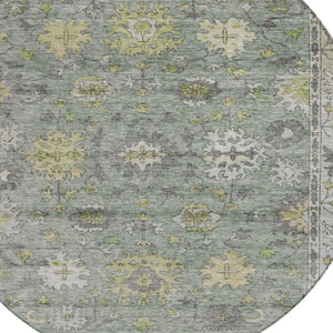 HomeRoots 8' Sage Gray and Gold Floral Round Area Rug - Washable, Durable, Perfect for Indoor & Outdoor Use 630281