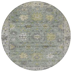 HomeRoots 8' Sage Gray and Gold Floral Round Area Rug - Washable, Durable, Perfect for Indoor & Outdoor Use 630281