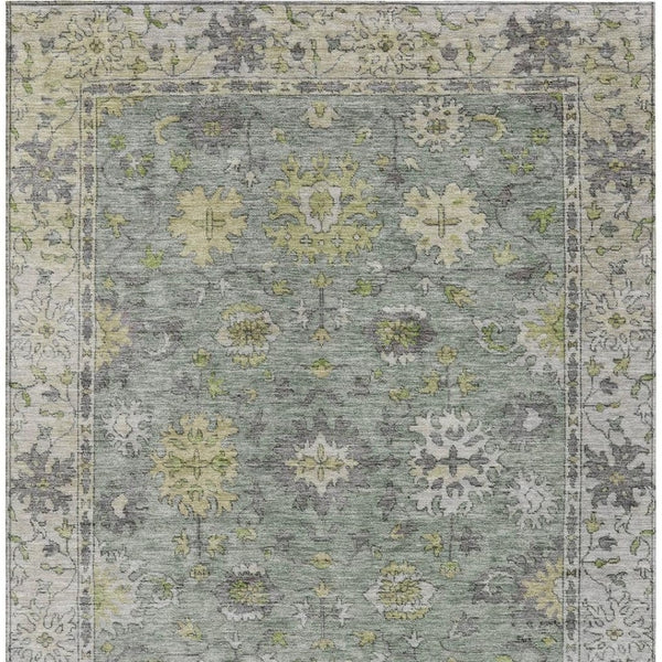 HomeRoots 8' X 10' Elegant Sage Gray and Gold Floral Area Rug - Durable, Washable, Perfect for Indoor/Outdoor Use 630282