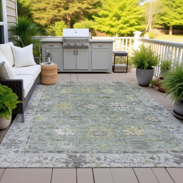 HomeRoots 9' X 12' Sage Gray and Gold Floral Area Rug – Stylish, Washable, Indoor/Outdoor Design for Versatile Spaces 630283