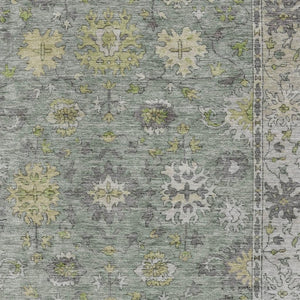 HomeRoots 9' X 12' Sage Gray and Gold Floral Area Rug – Stylish, Washable, Indoor/Outdoor Design for Versatile Spaces 630283
