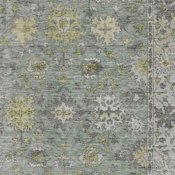 HomeRoots 9' X 12' Sage Gray and Gold Floral Area Rug – Stylish, Washable, Indoor/Outdoor Design for Versatile Spaces 630283