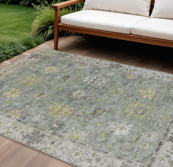 HomeRoots 10' Sage Gray and Gold Floral Area Rug - Stylish, Washable Indoor/Outdoor Carpet for Busy Homes 630284