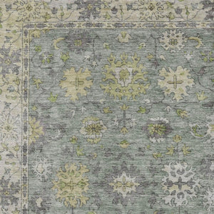 HomeRoots 10' Sage Gray and Gold Floral Area Rug - Stylish, Washable Indoor/Outdoor Carpet for Busy Homes 630284