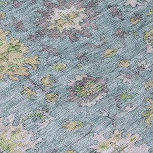 HomeRoots 8' Stylish Pale Aqua Gold Gray Round Floral Washable Rug for Indoor & Outdoor High-Traffic Areas 630287