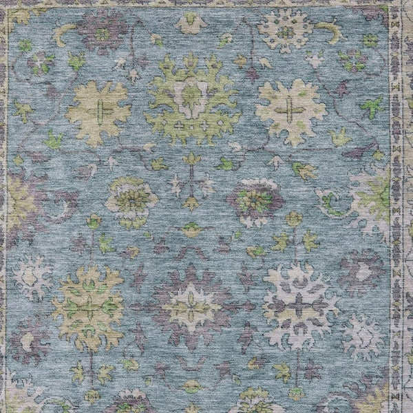 HomeRoots 10' X 14' Floral Washable Area Rug in Pale Aqua, Gold & Gray - Perfect for Indoor & Outdoor Spaces! 630290