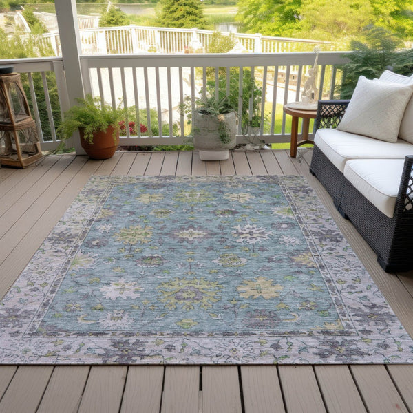 HomeRoots 10' X 14' Floral Washable Area Rug in Pale Aqua, Gold & Gray - Perfect for Indoor & Outdoor Spaces! 630290
