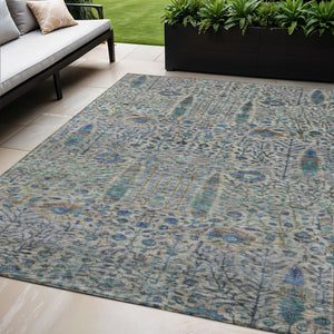 HomeRoots 5' X 8' Brown and Teal Floral Washable Indoor-Outdoor Area Rug - Stylish, Durable, and Easy to Clean! 630292