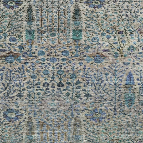 HomeRoots 5' X 8' Brown and Teal Floral Washable Indoor-Outdoor Area Rug - Stylish, Durable, and Easy to Clean! 630292