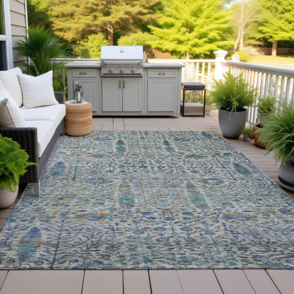 HomeRoots 5' X 8' Brown and Teal Floral Washable Indoor-Outdoor Area Rug - Stylish, Durable, and Easy to Clean! 630292