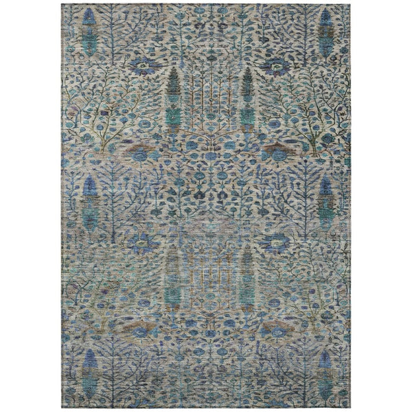 HomeRoots 5' X 8' Brown and Teal Floral Washable Indoor-Outdoor Area Rug - Stylish, Durable, and Easy to Clean! 630292